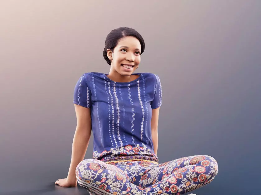 Yanelle 10966 - Sitting Black Woman In Pyjamas Low-poly 3D model