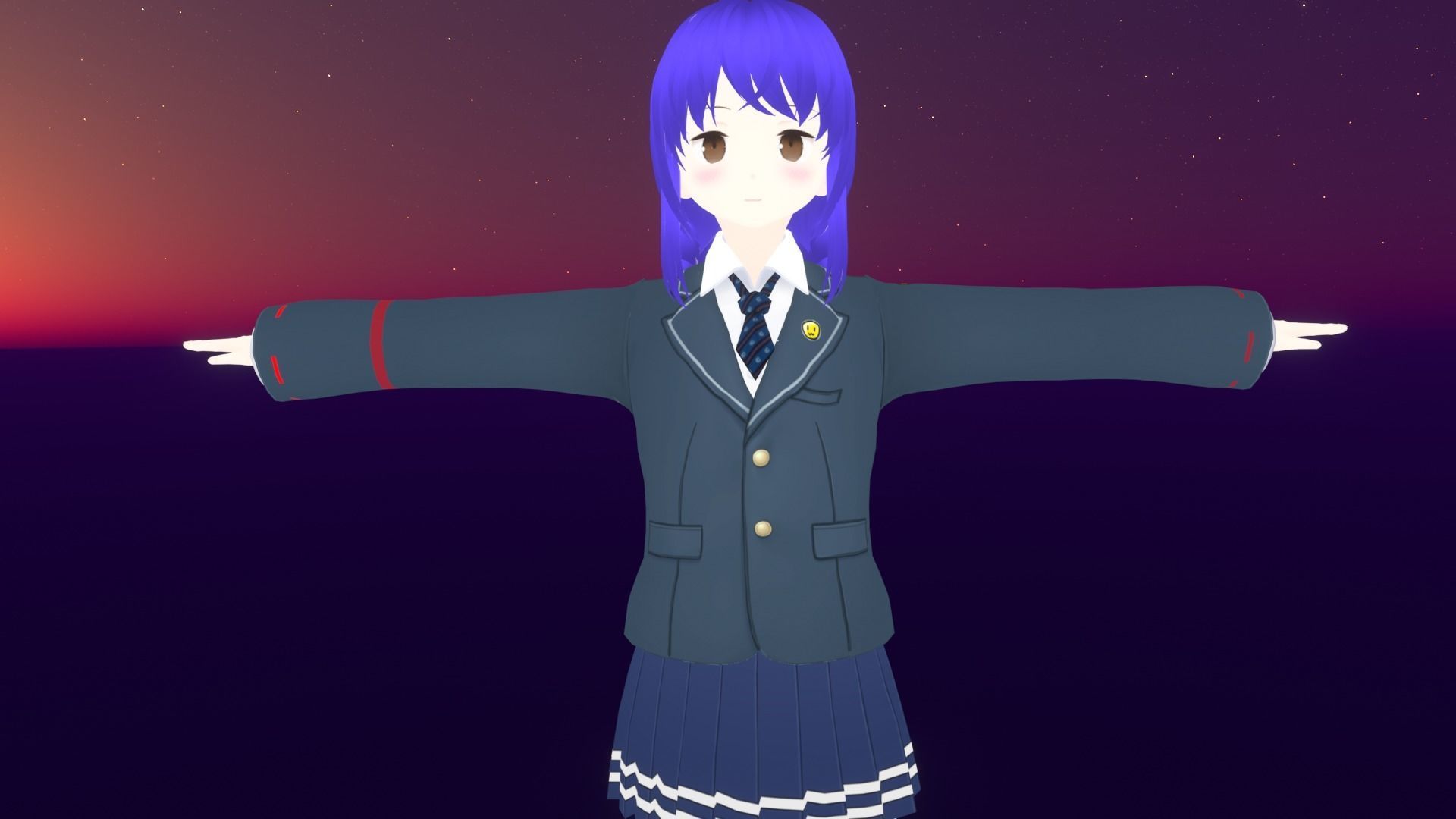 cute anime girl character - Aiko Low-poly 3D model_1