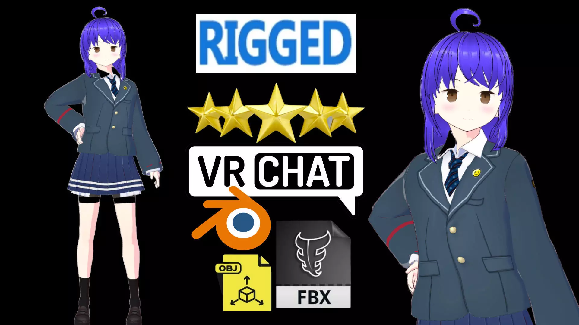 cute anime girl character - Aiko Low-poly 3D model_0