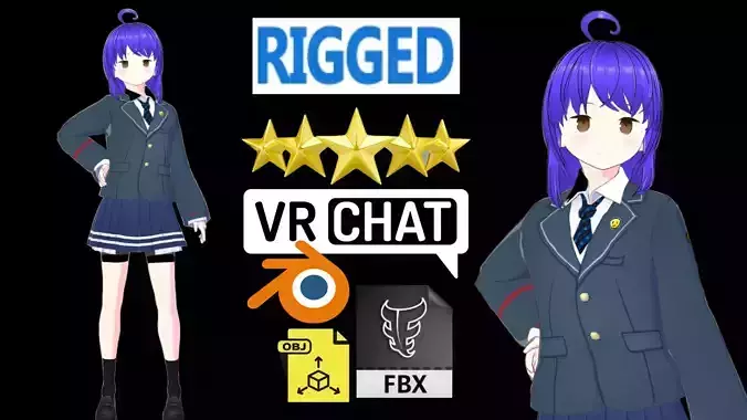 cute anime girl character - Aiko Low-poly 3D model cute anime girl character - Aiko Low-poly 3D model