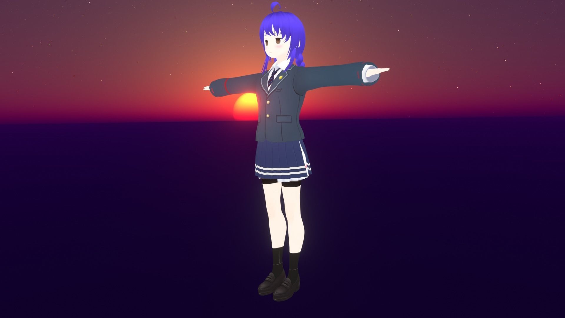 cute anime girl character - Aiko Low-poly 3D model_4