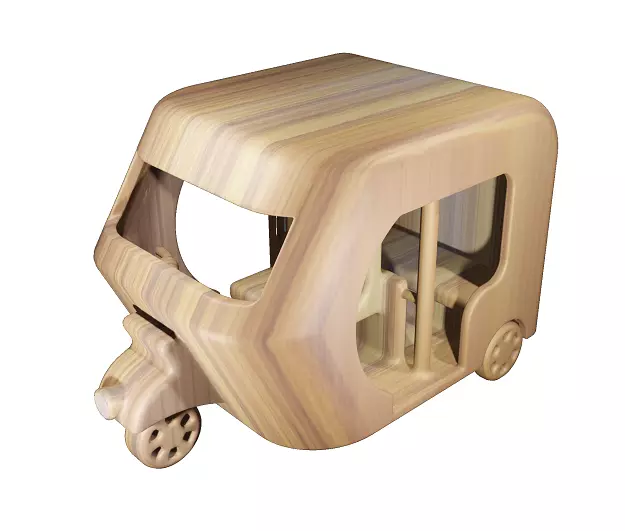 Wooden Auto Rickshaw Toy Low-poly 3D model_0