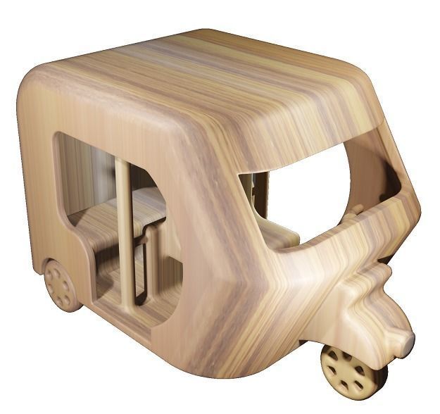 Wooden Auto Rickshaw Toy Low-poly 3D model_2