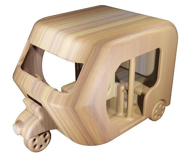 Wooden Auto Rickshaw Toy Low-poly 3D model_1