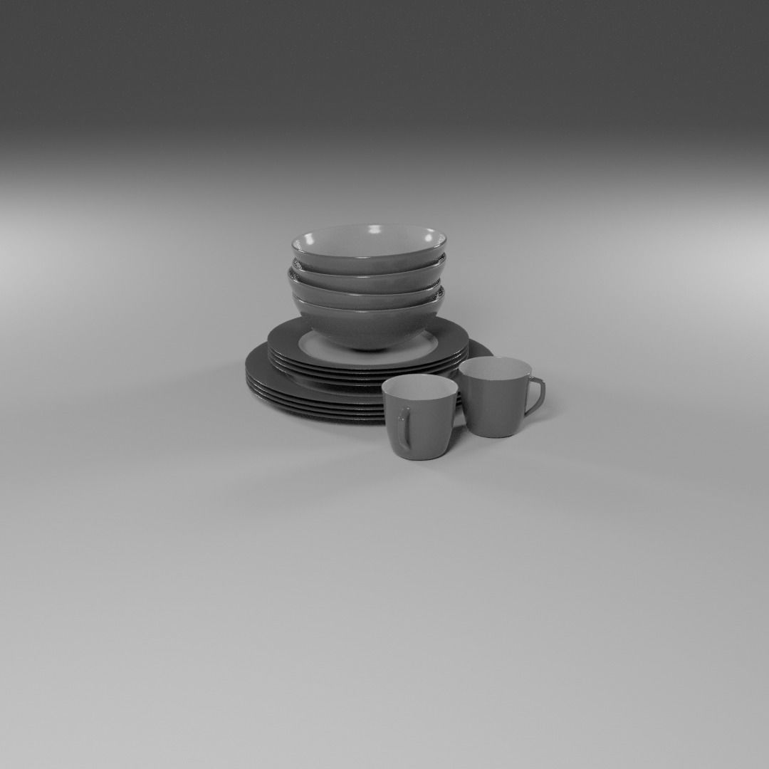 Four Piece Dinner Plate Set 3D model_2