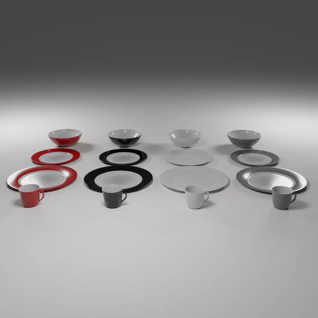 Four Piece Dinner Plate Set 3D model_0