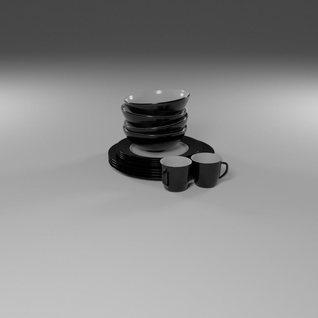 Four Piece Dinner Plate Set 3D model_3