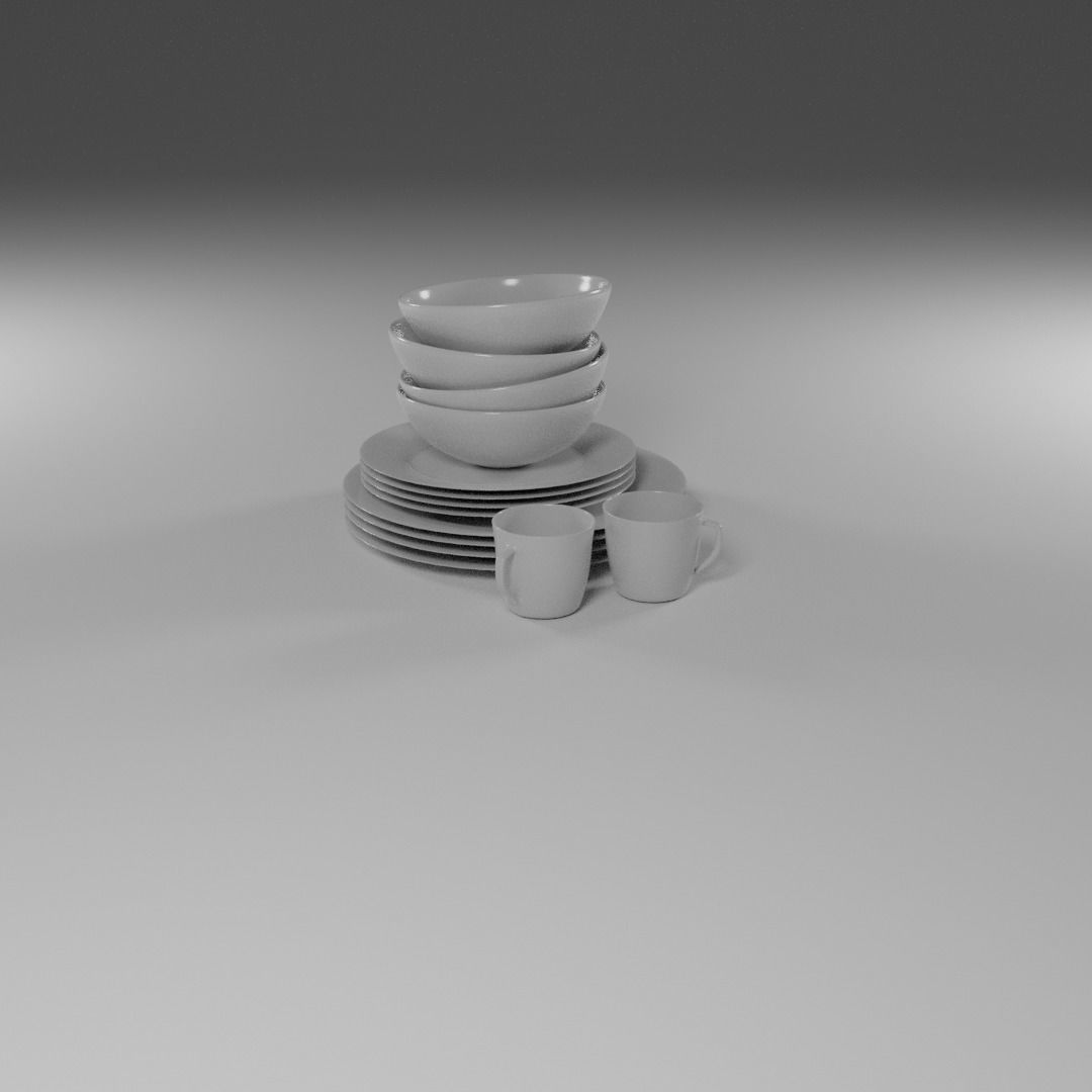 Four Piece Dinner Plate Set 3D model_4