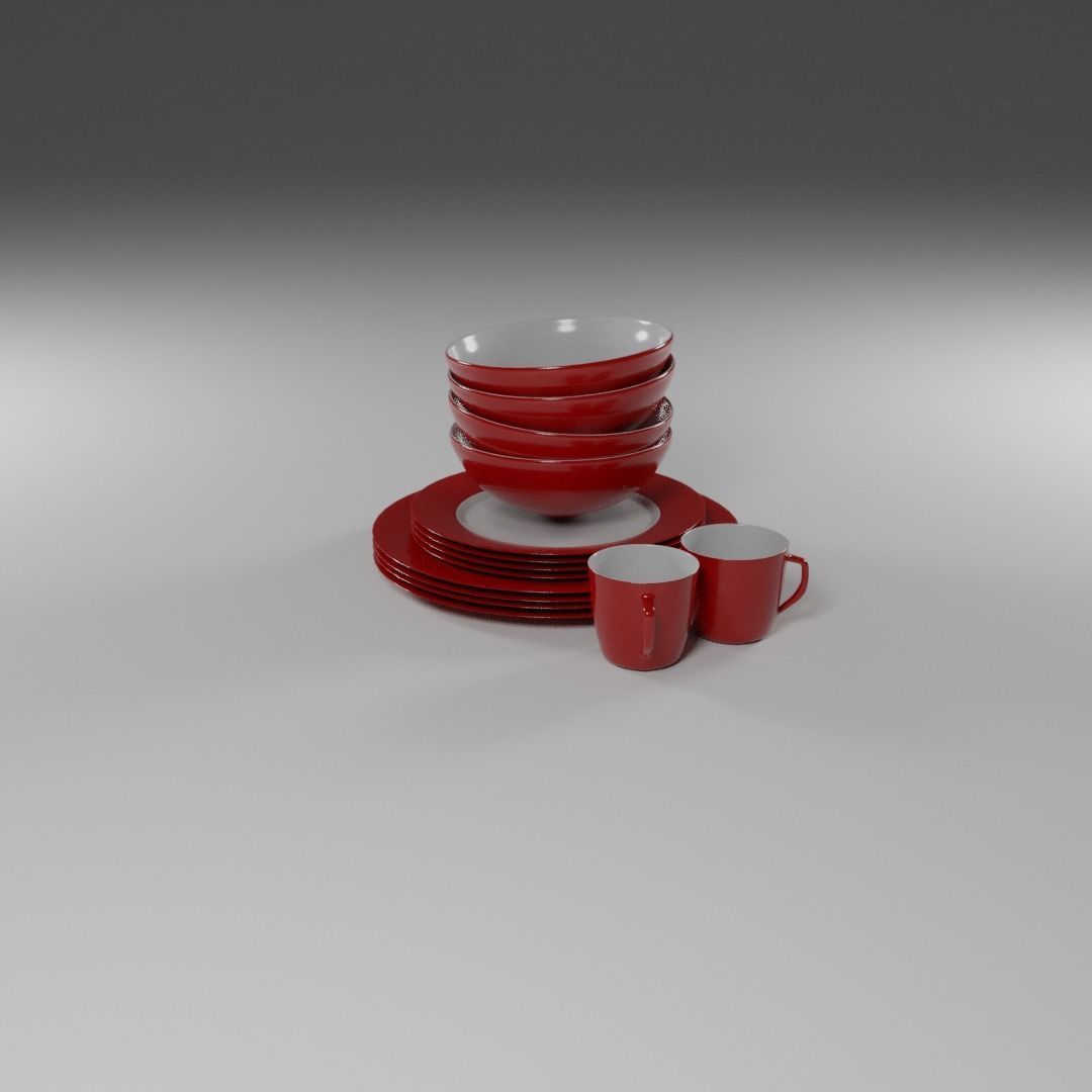 Four Piece Dinner Plate Set 3D model_1