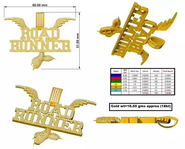 pendent road runner pendant