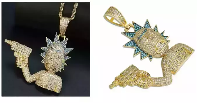 pendent gold pendant and picture of man with gun