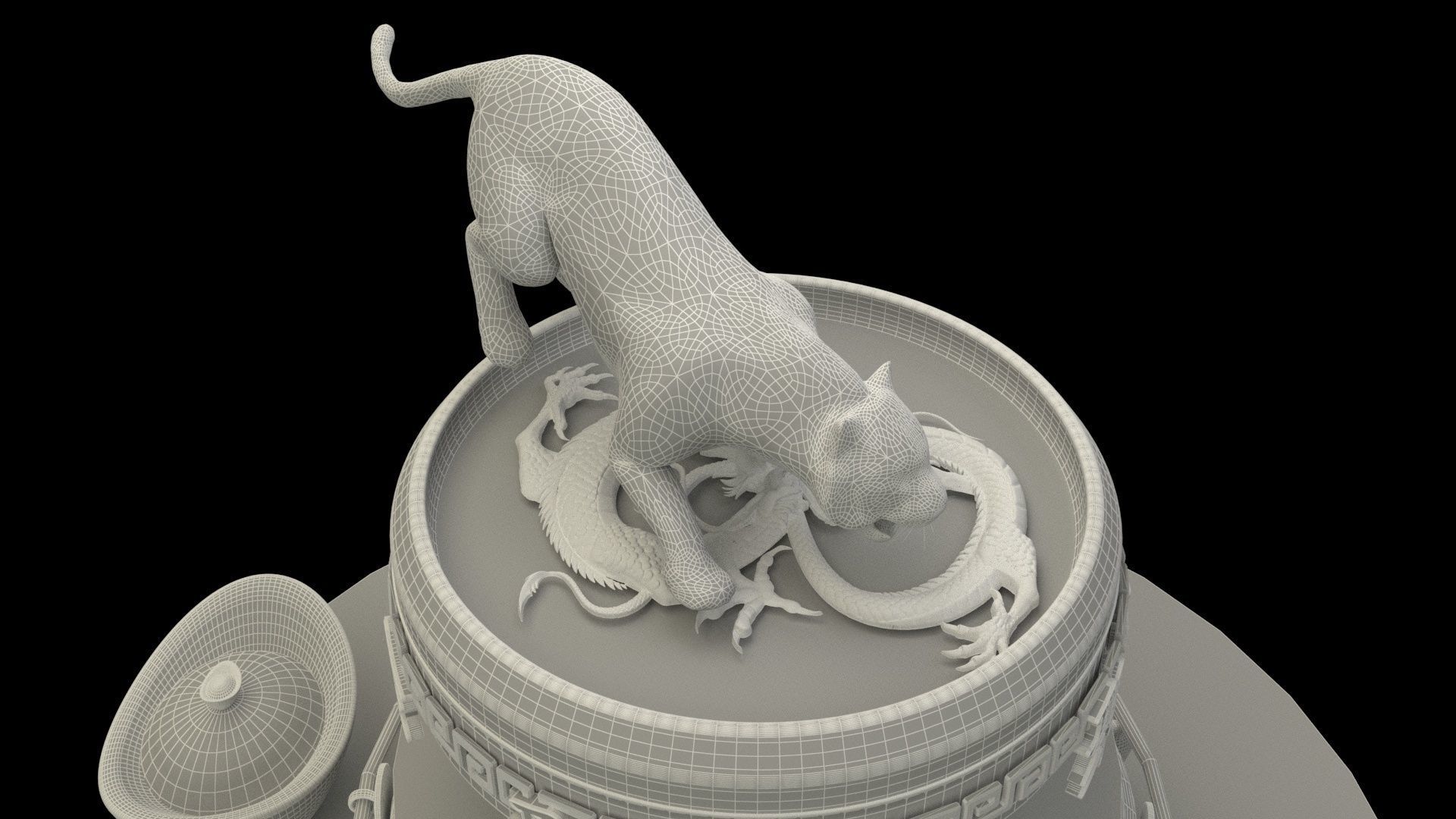 Chinese zodiac drinking tiger in dragon bowel  3D model_6