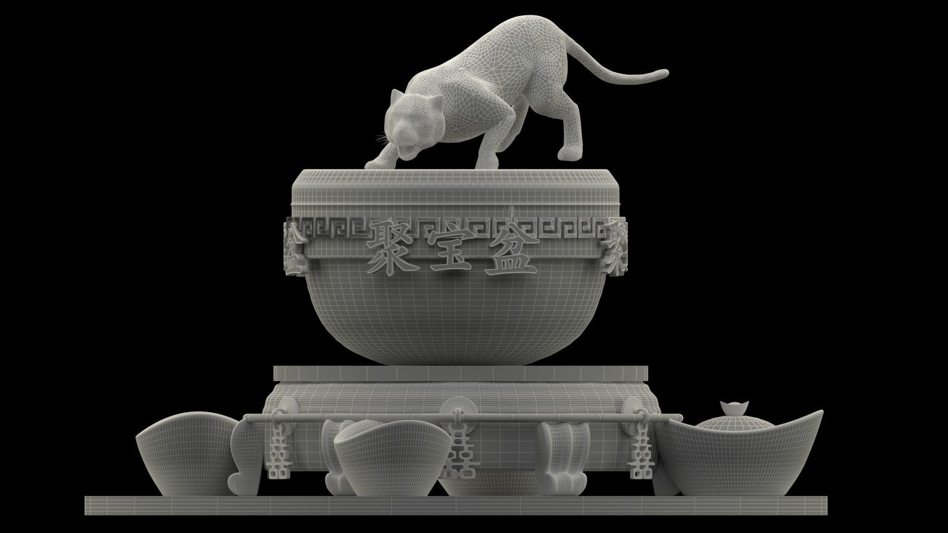 Chinese zodiac drinking tiger in dragon bowel  3D model_7