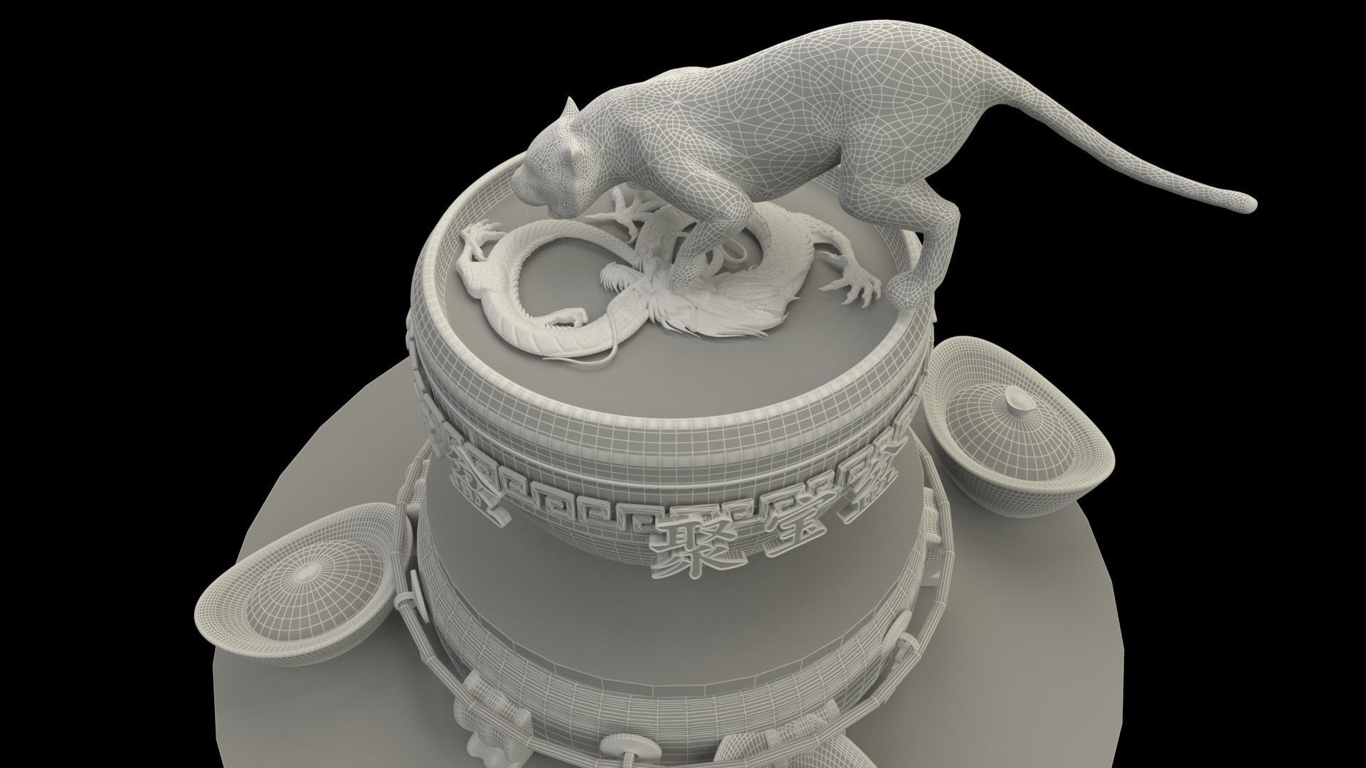 Chinese zodiac drinking tiger in dragon bowel  3D model_5