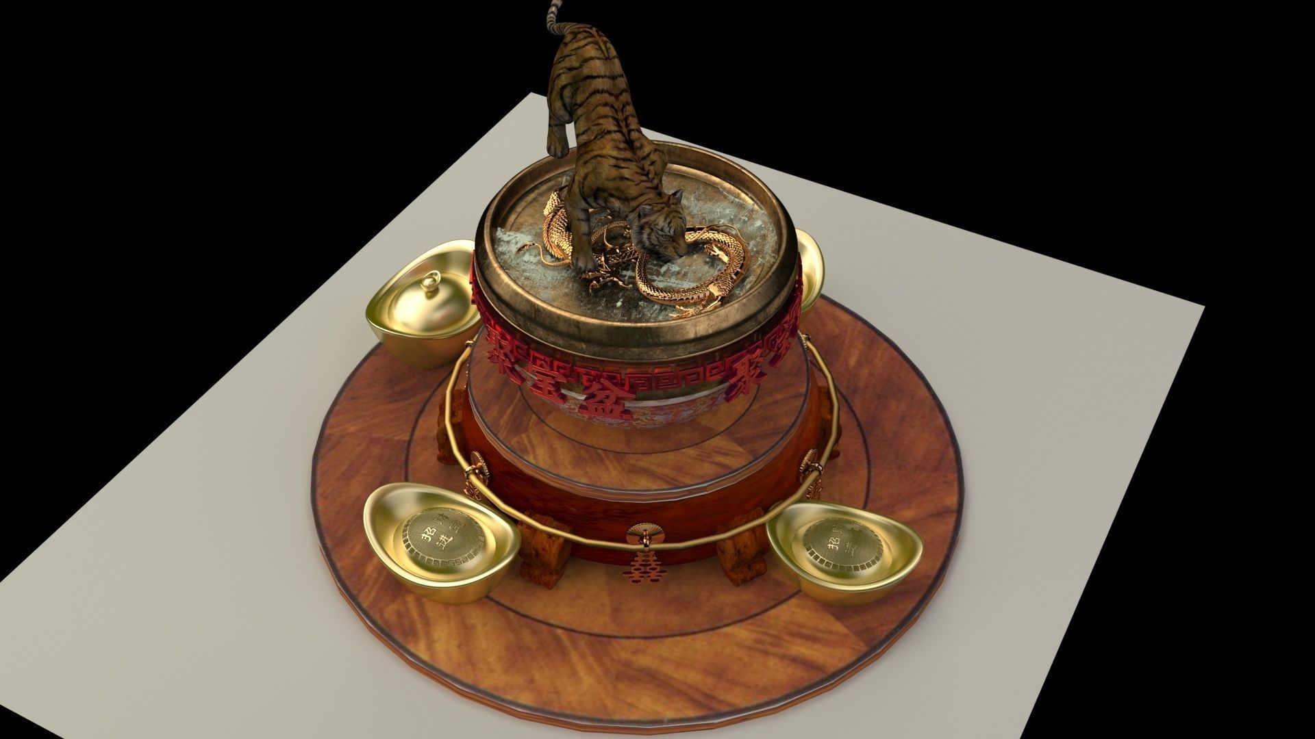 Chinese zodiac drinking tiger in dragon bowel  3D model_3