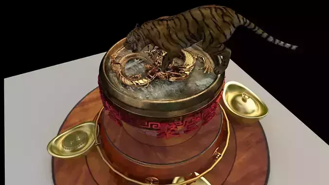 Chinese zodiac drinking tiger in dragon bowel 