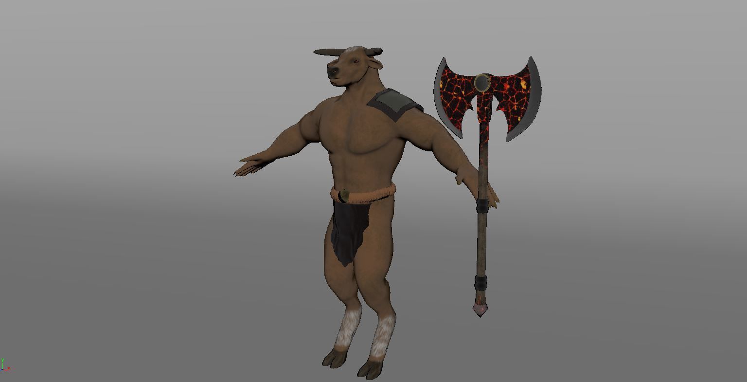Minotaur and Fire axe  Low-poly 3D model_9