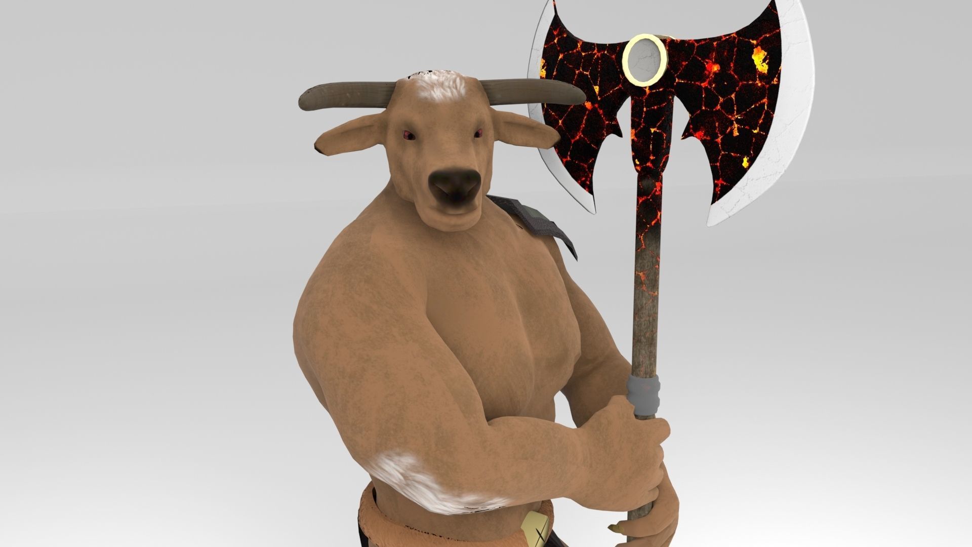 Minotaur and Fire axe  Low-poly 3D model_1