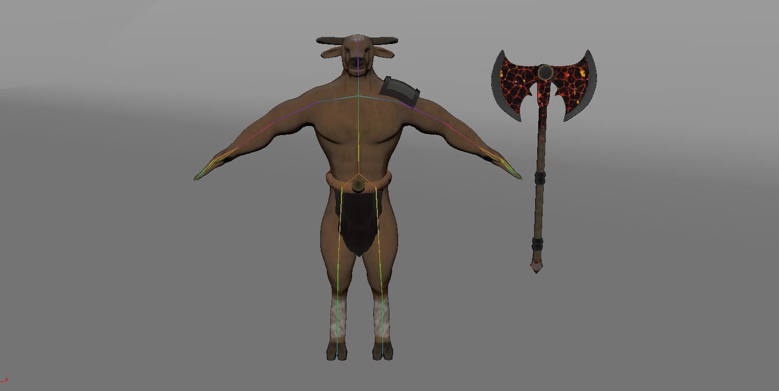 Minotaur and Fire axe  Low-poly 3D model_10