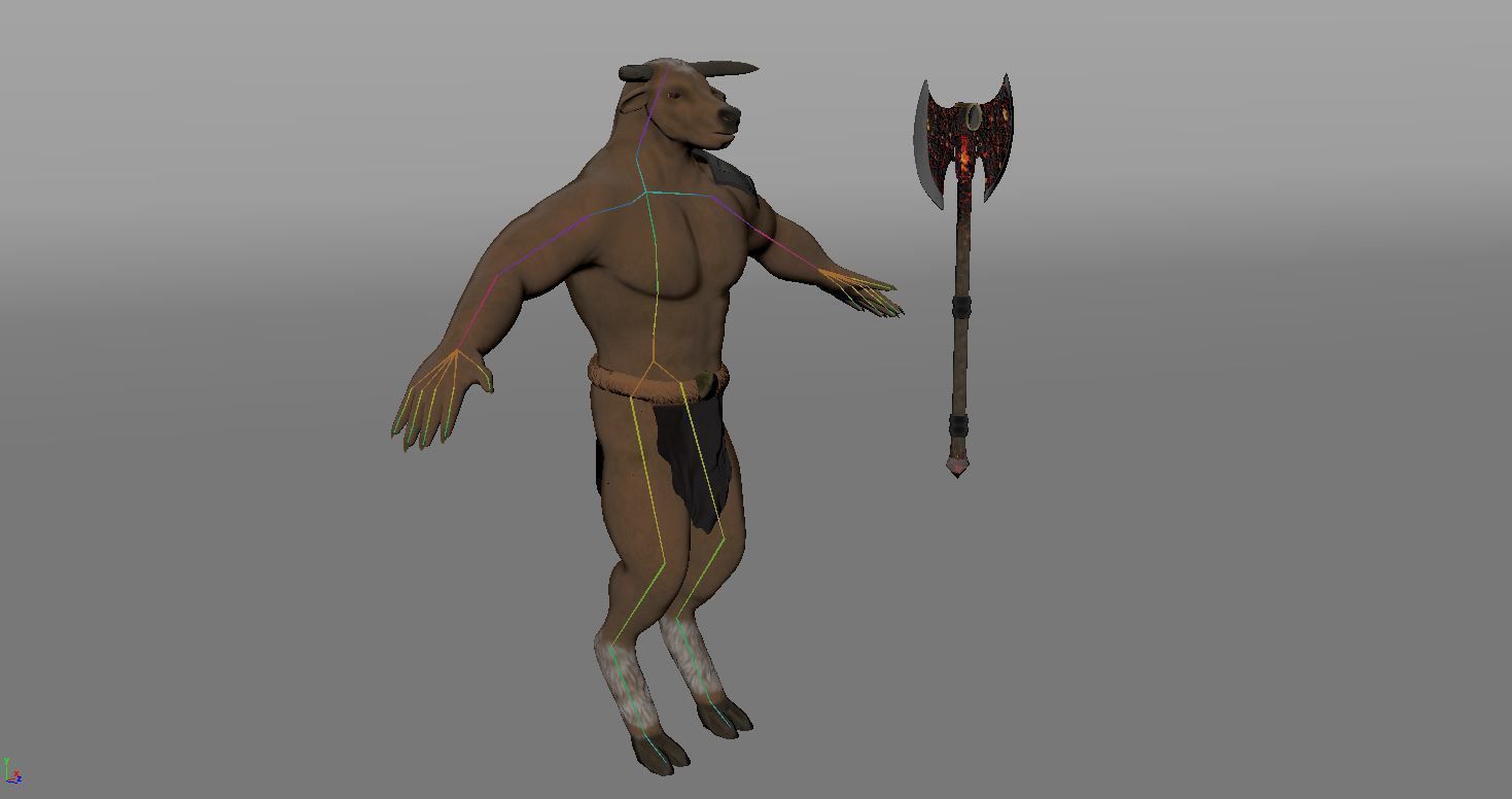 Minotaur and Fire axe  Low-poly 3D model_4