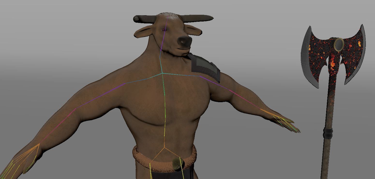 Minotaur and Fire axe  Low-poly 3D model_12