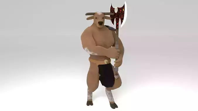 Minotaur and Fire axe  Low-poly 3D model