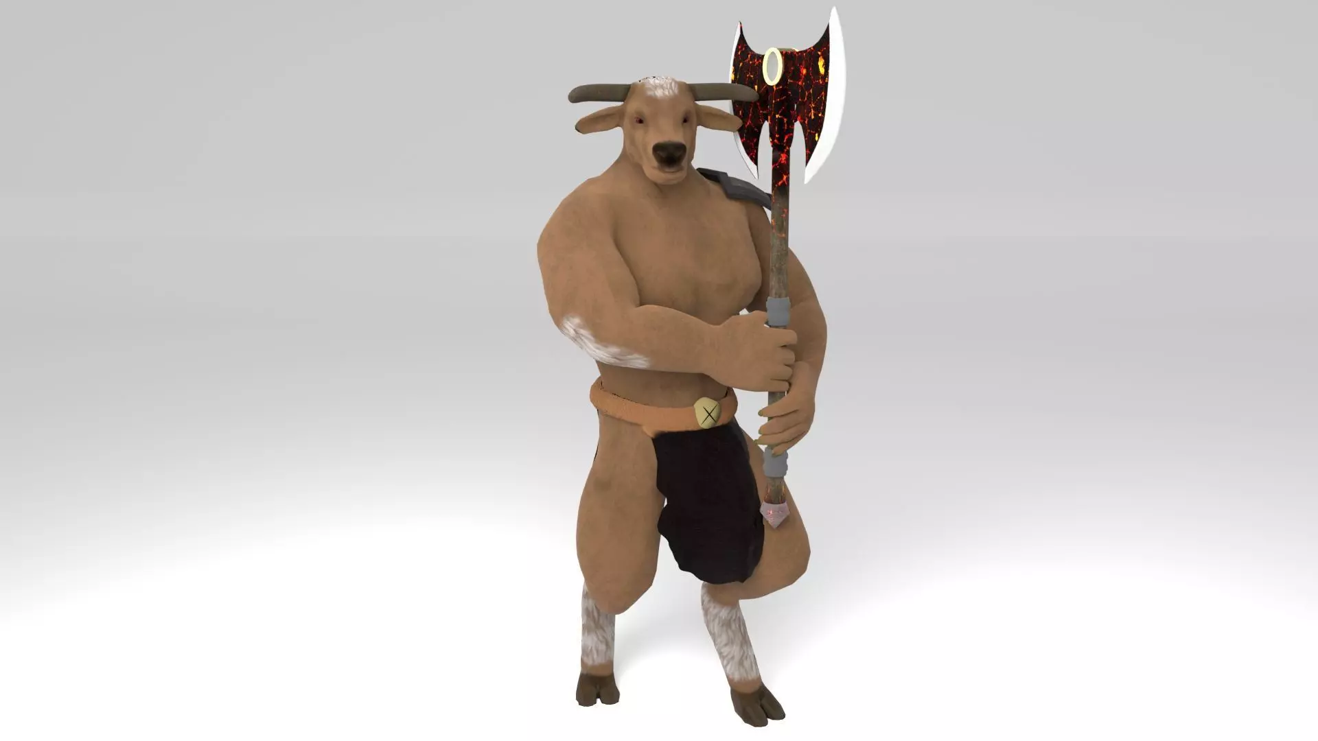 Minotaur and Fire axe  Low-poly 3D model_0