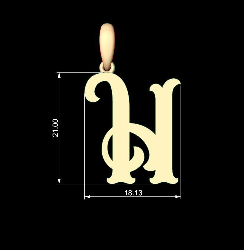 Initial Letters Pendant Circusia H 3D print model_4