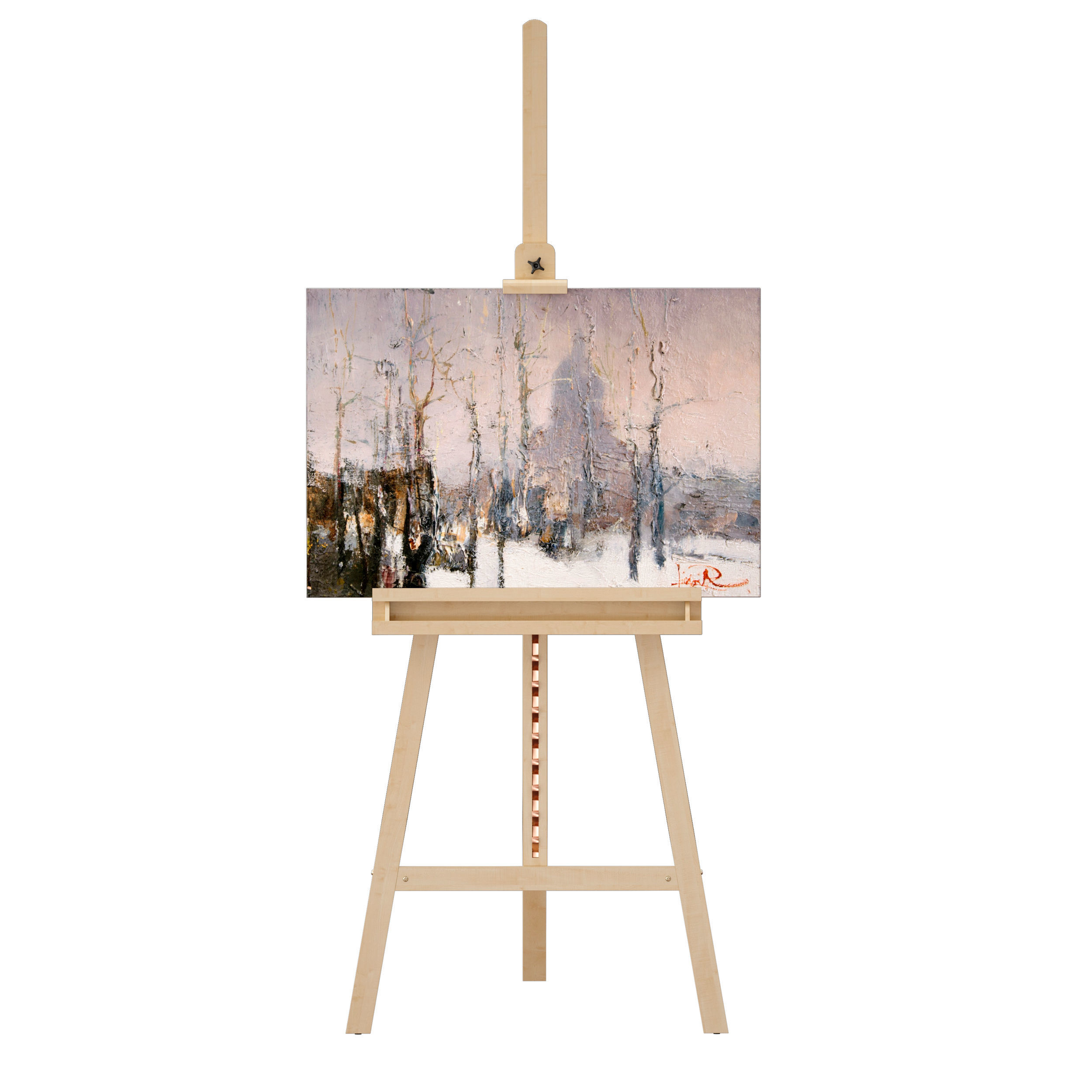 Wooden easel and painting 3D model_5