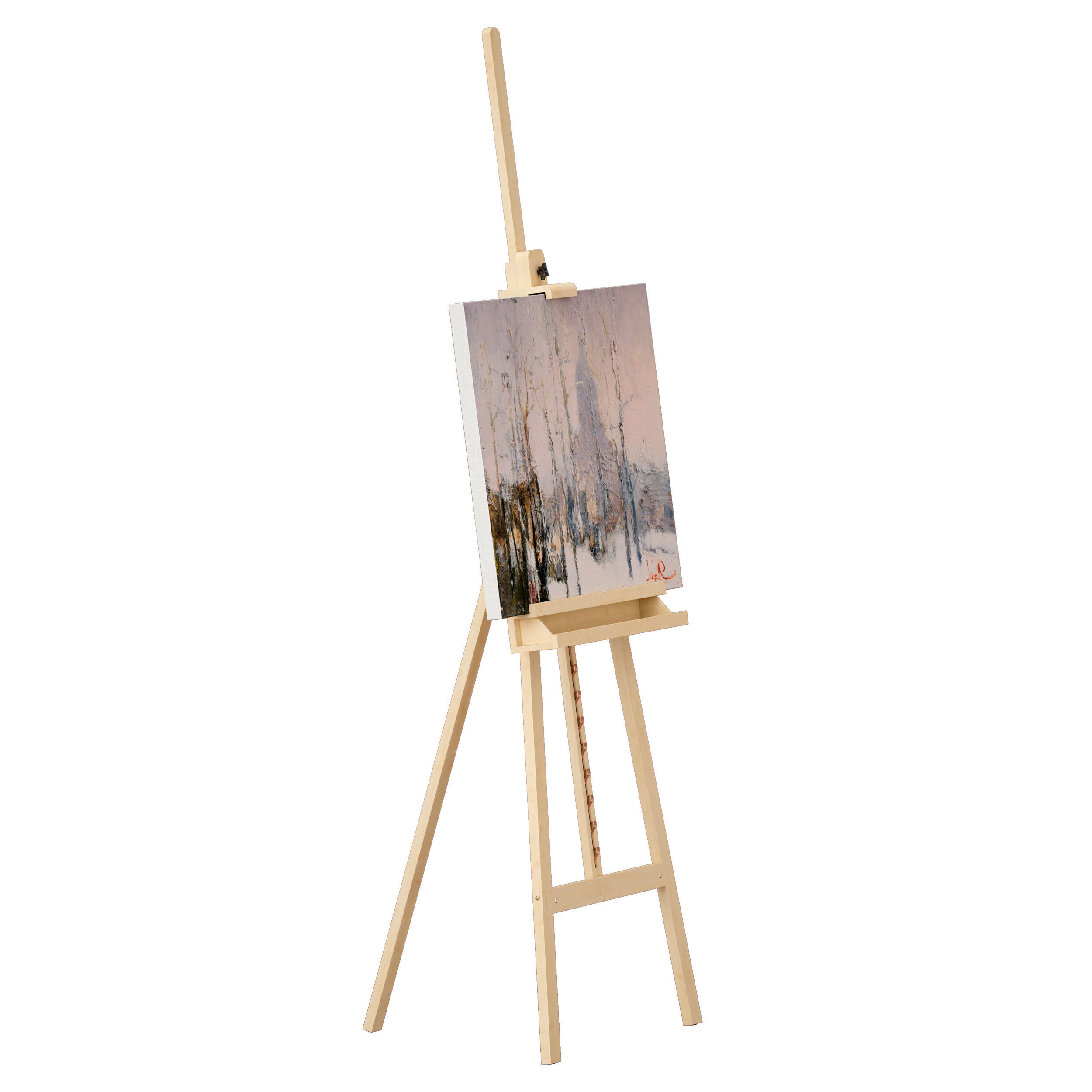 Wooden easel and painting 3D model_3