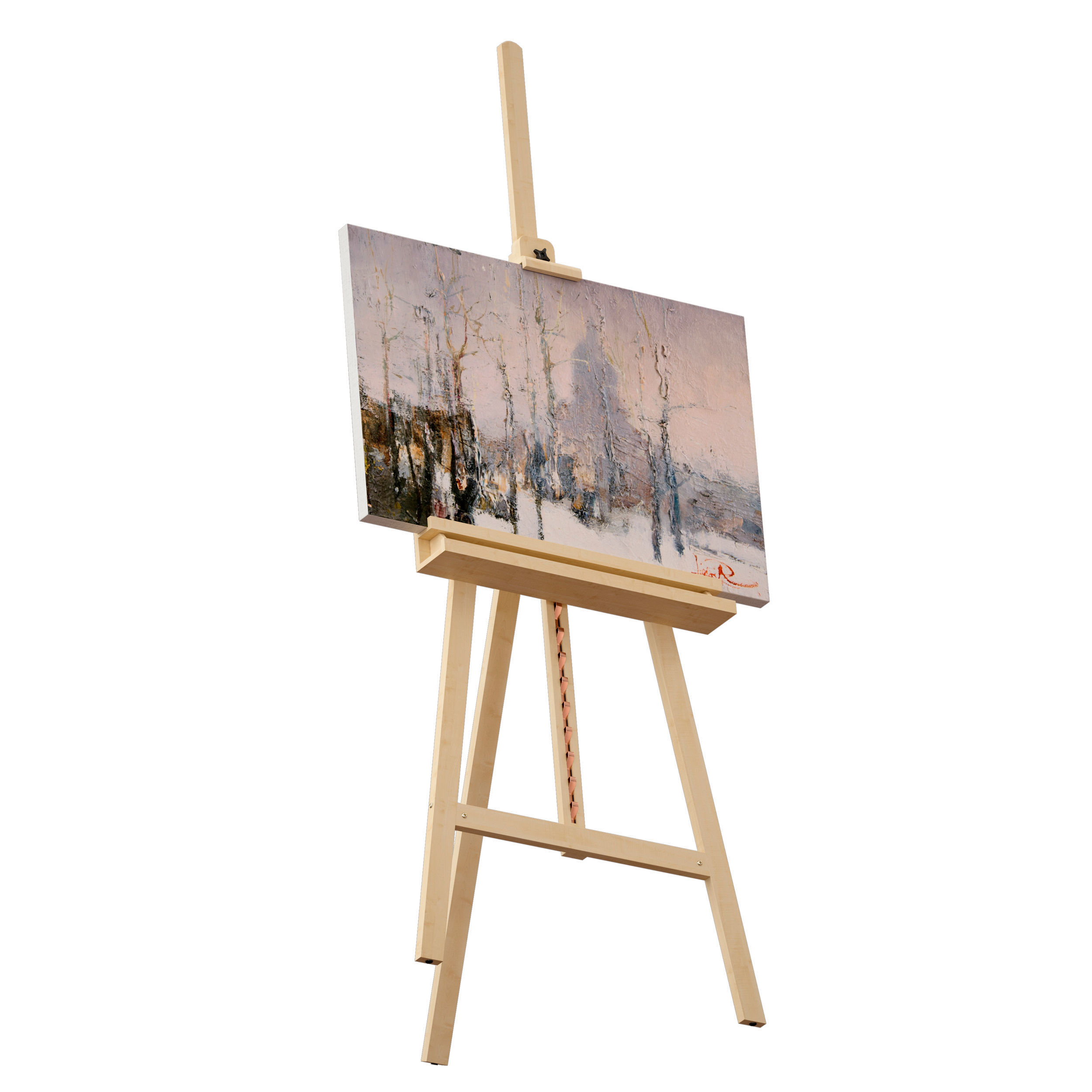 Wooden easel and painting 3D model_2