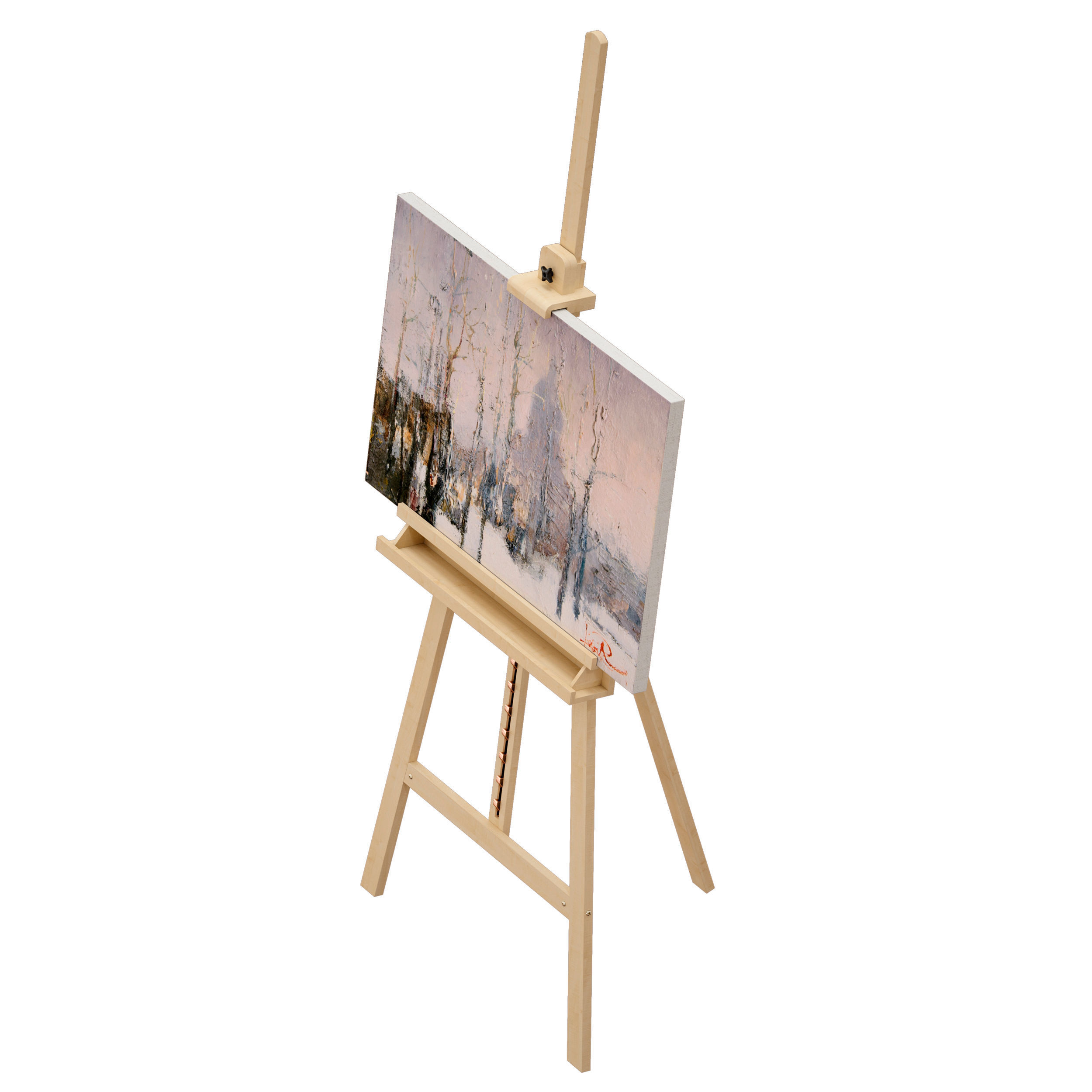 Wooden easel and painting 3D model_7