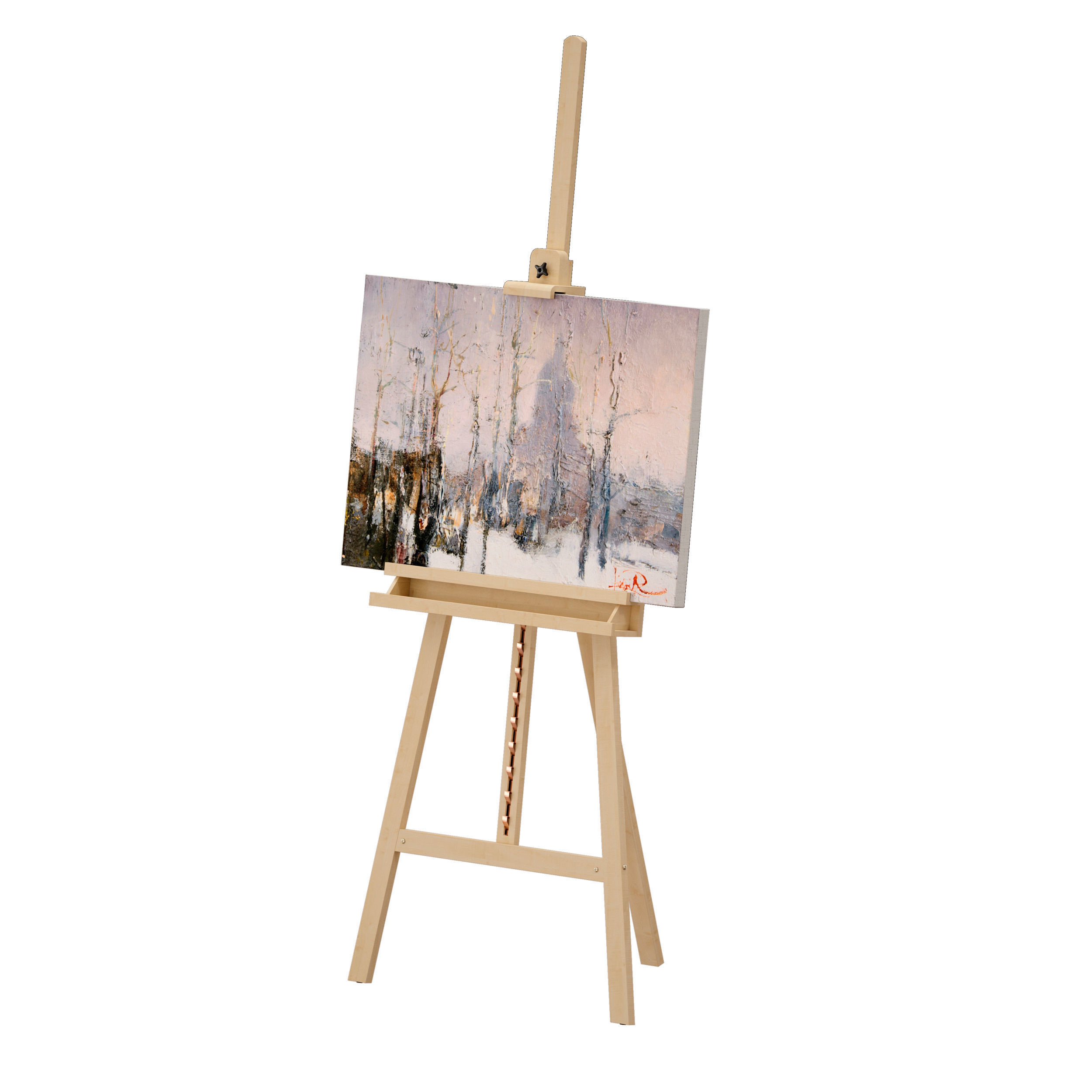 Wooden easel and painting 3D model_6
