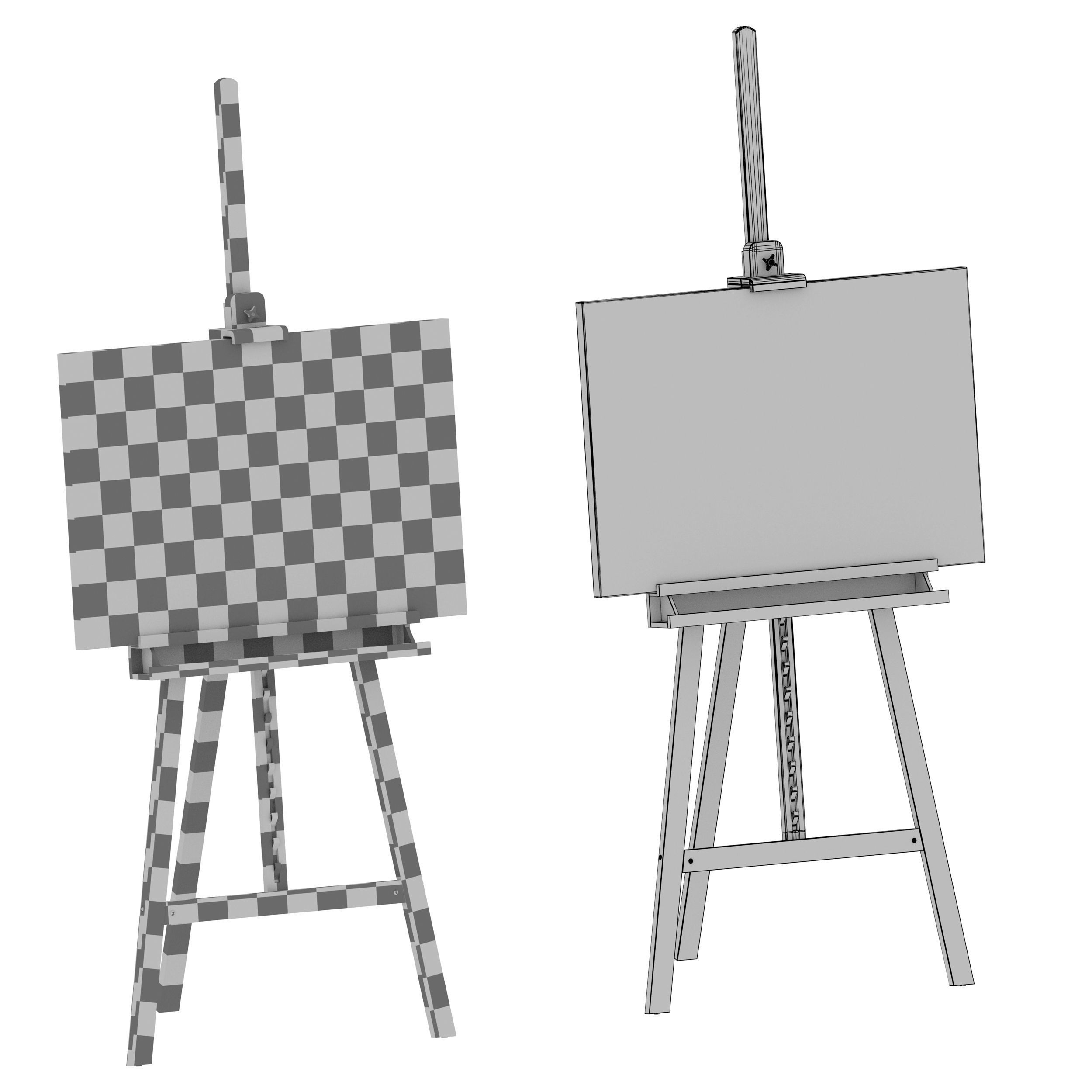Wooden easel and painting 3D model_10