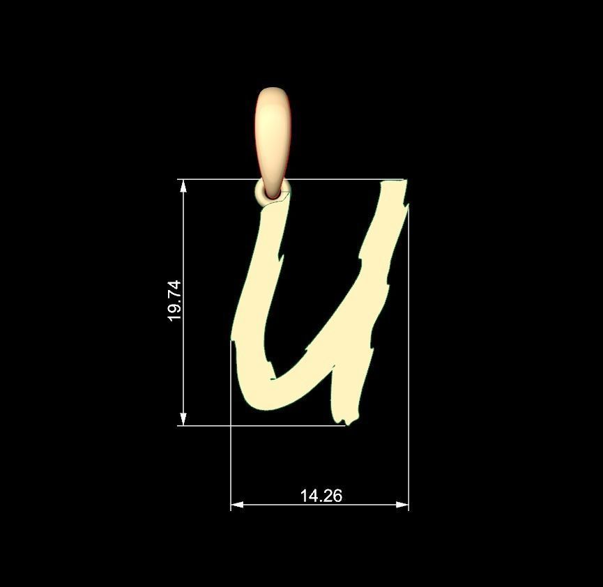 Initial Letters Pendant Clawster U 3D print model_4