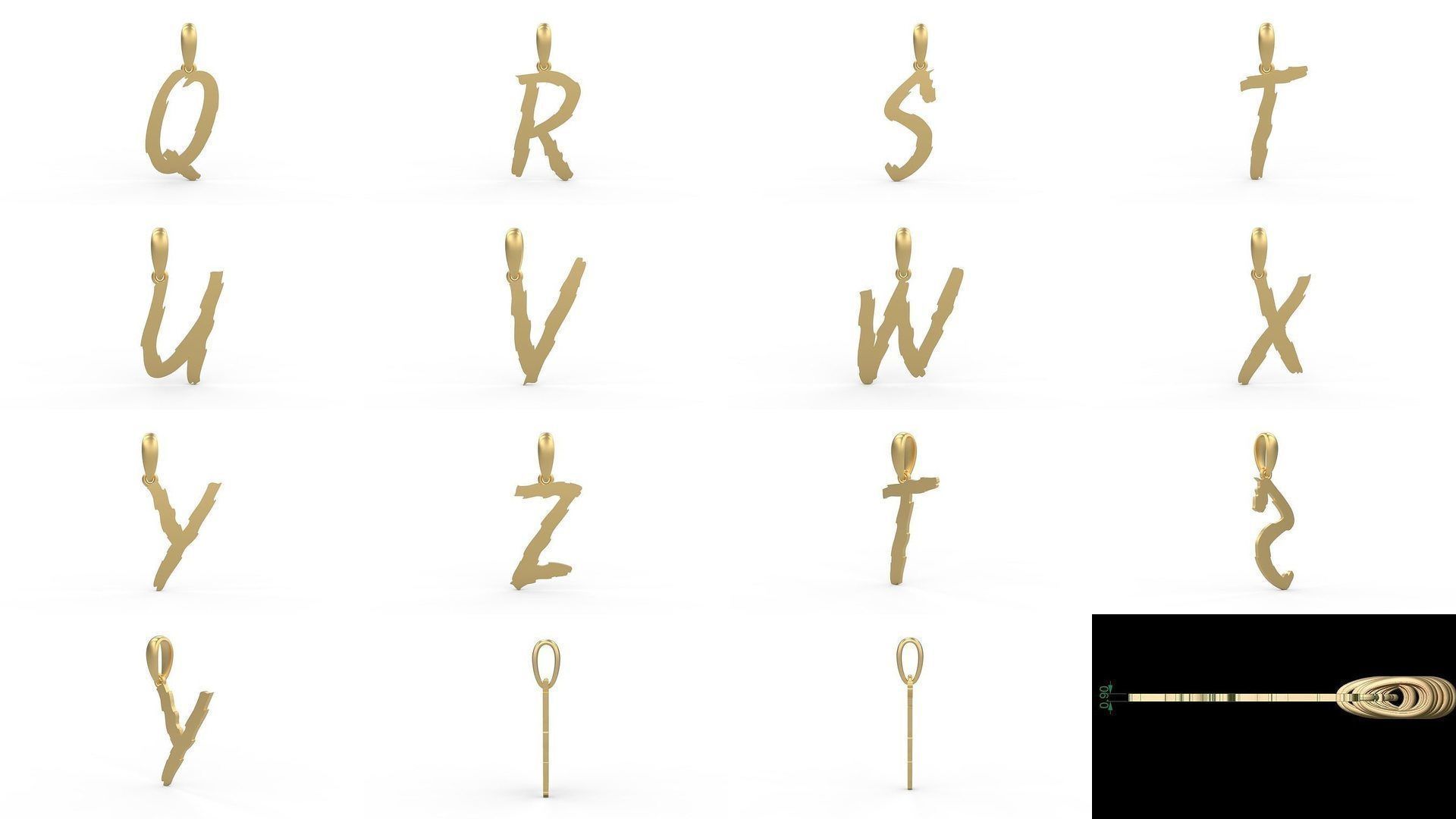 Initial Letters Pendant Alphabets Clawster 3D Model Collection_1