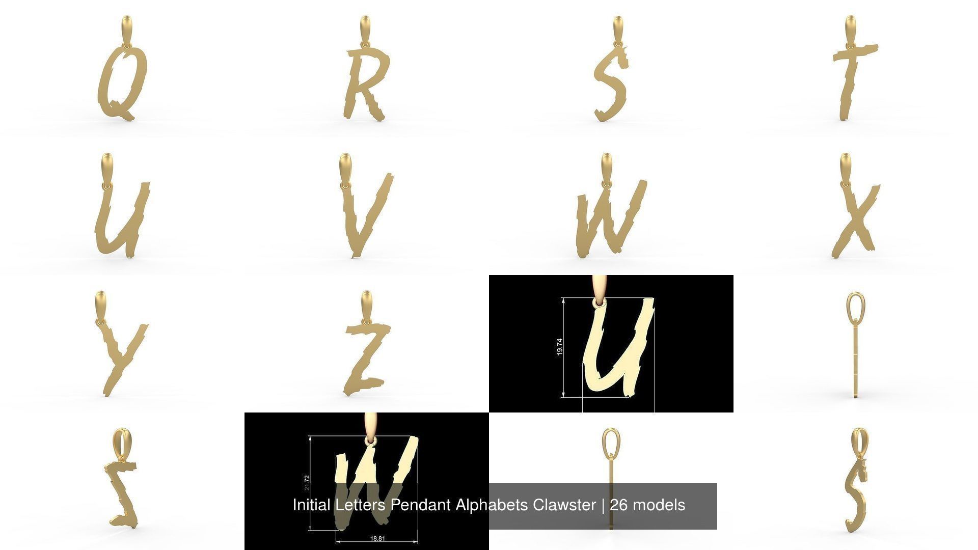 Initial Letters Pendant Alphabets Clawster 3D Model Collection_2