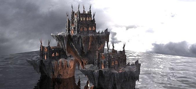 Floating Mountain and Medieval castle 2 versions 3D model