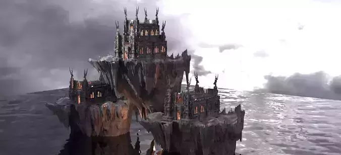 Floating Mountain and Medieval castle 2 versions 3D model