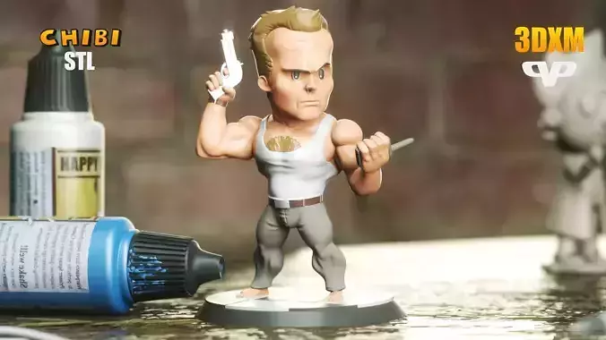 Marvel United John McClane Chibi for 3D Printing STL ChibiSTL 3D print model