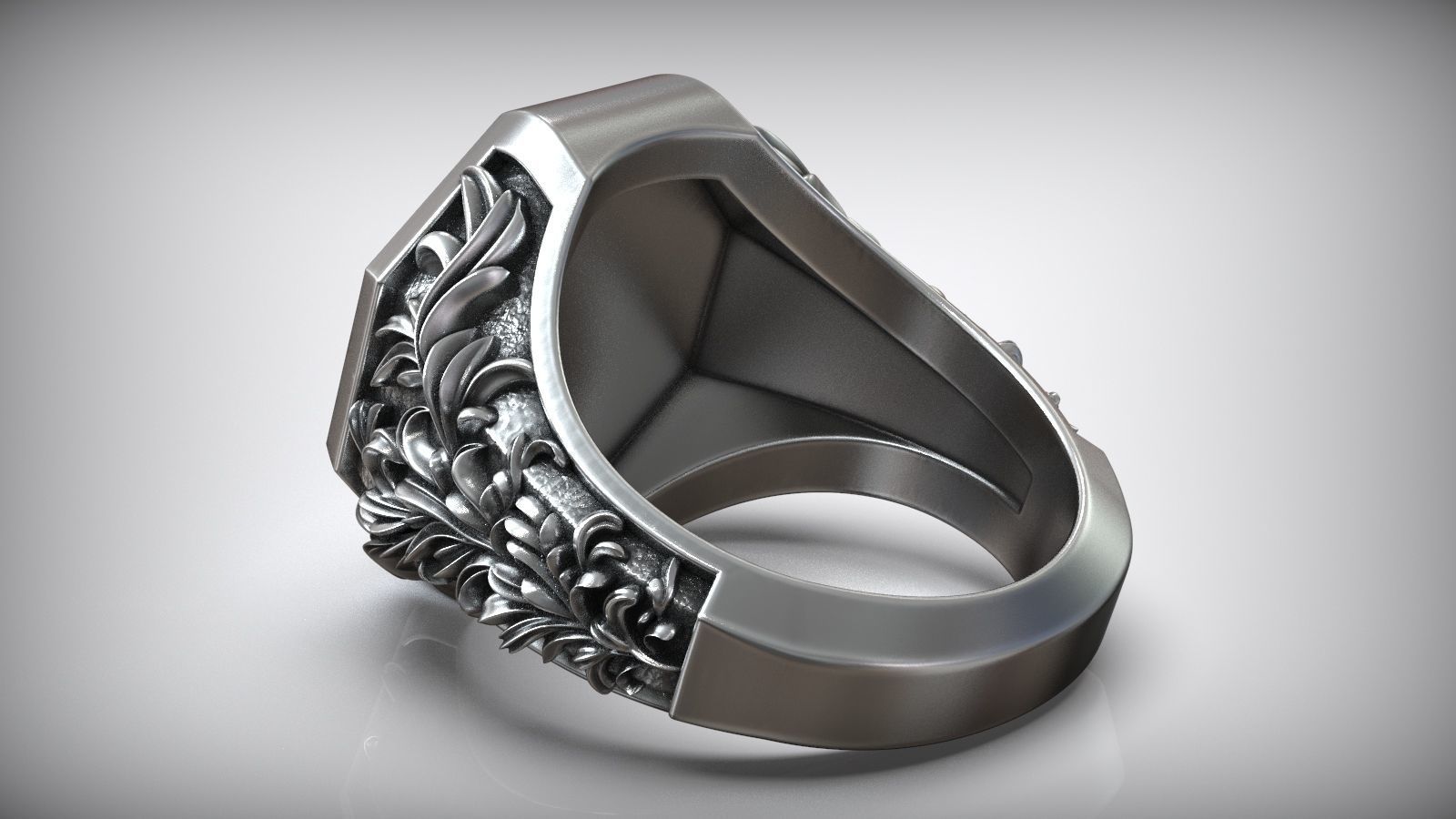 Lion Head Royal Baroque Pattern Signet Ring 3D print model_6