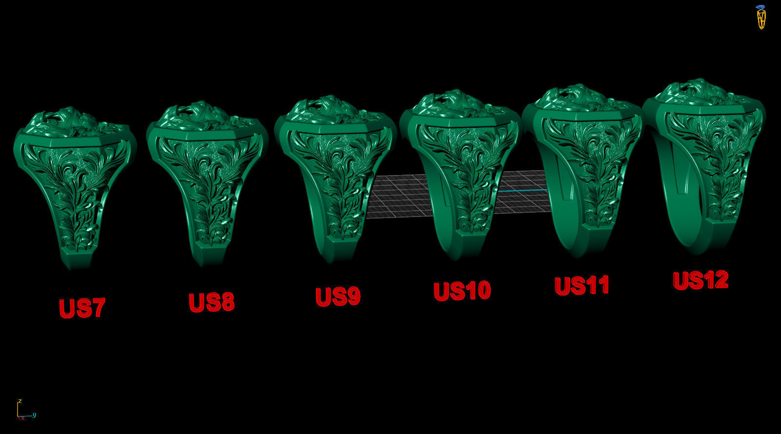 Lion Head Royal Baroque Pattern Signet Ring 3D print model_8