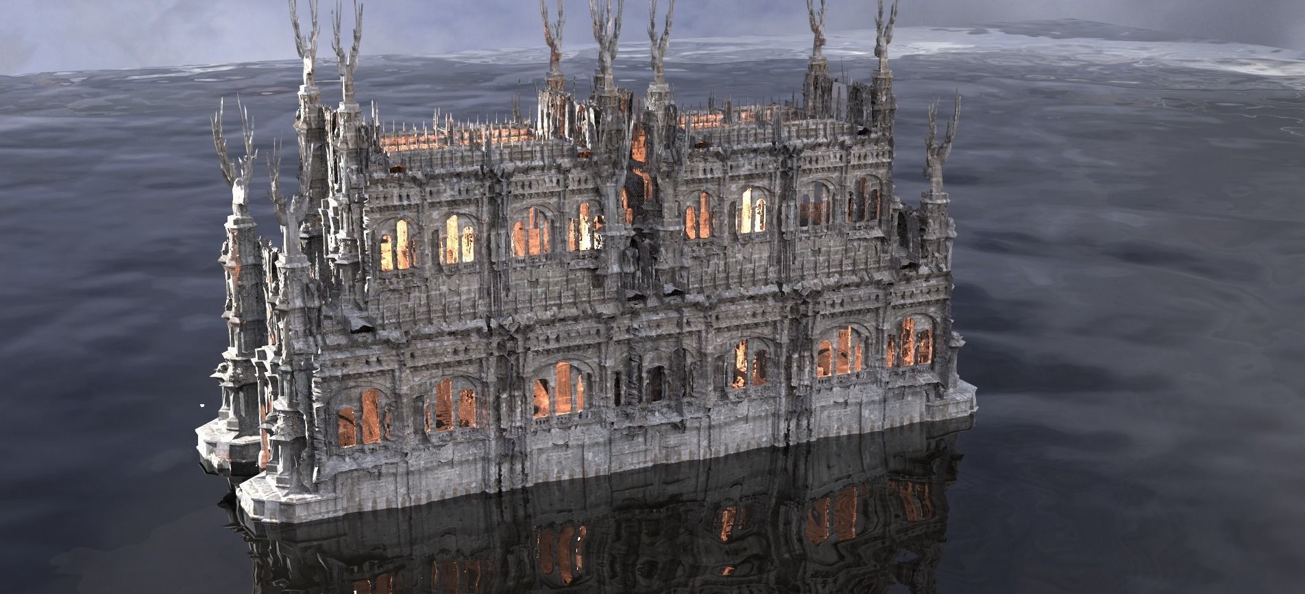 Mansion medieval with rough stone wall steps interior 3D model_4