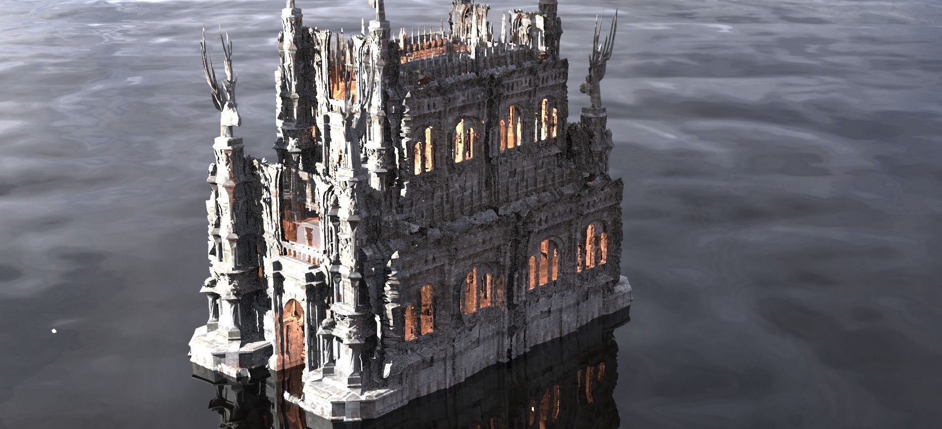 Mansion medieval with rough stone wall steps interior 3D model_3