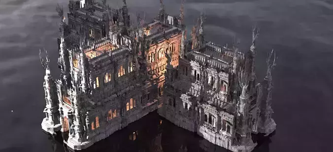 Horror Winter themed medieval mansion 3D model