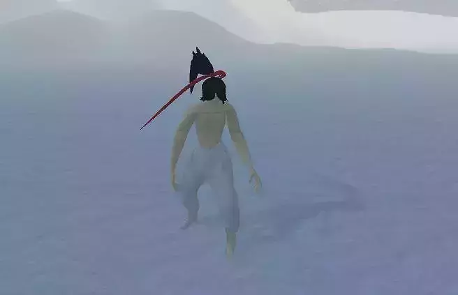 Character samurai swordsman in snow