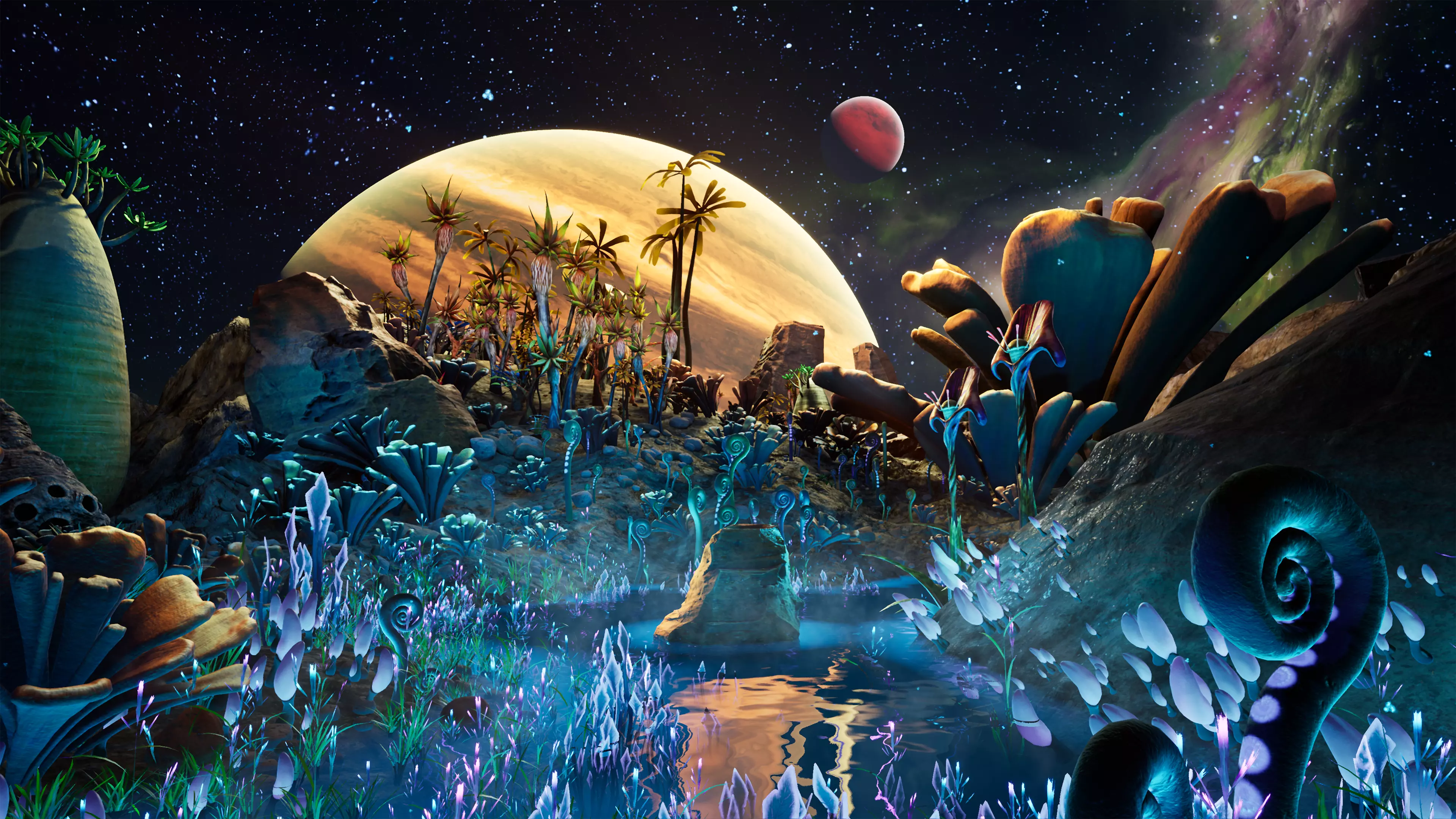 Alien Planet Fantasy Environment - Grassland Plants Low-poly 3D model_0