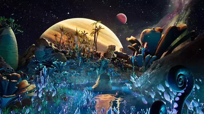 Alien Planet Fantasy Environment - Grassland Plants Low-poly 3D model
