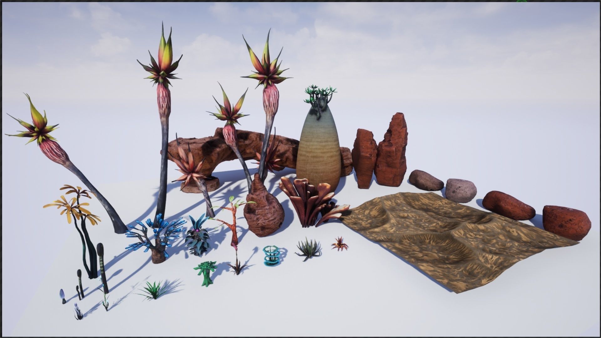 Alien Planet Fantasy Environment - Grassland Plants Low-poly 3D model_12