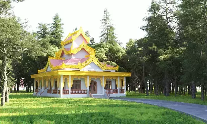 Architectural Exterior Myanmar Monastry Building